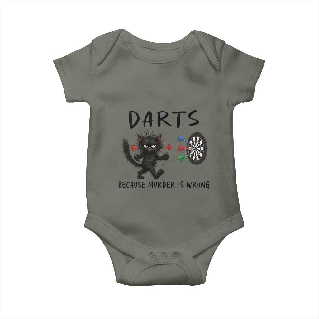 Funny Grumpy Cat Dart Player Baby Onesie Because Murder Is Wrong Pub Game Gift - Print Your Wear