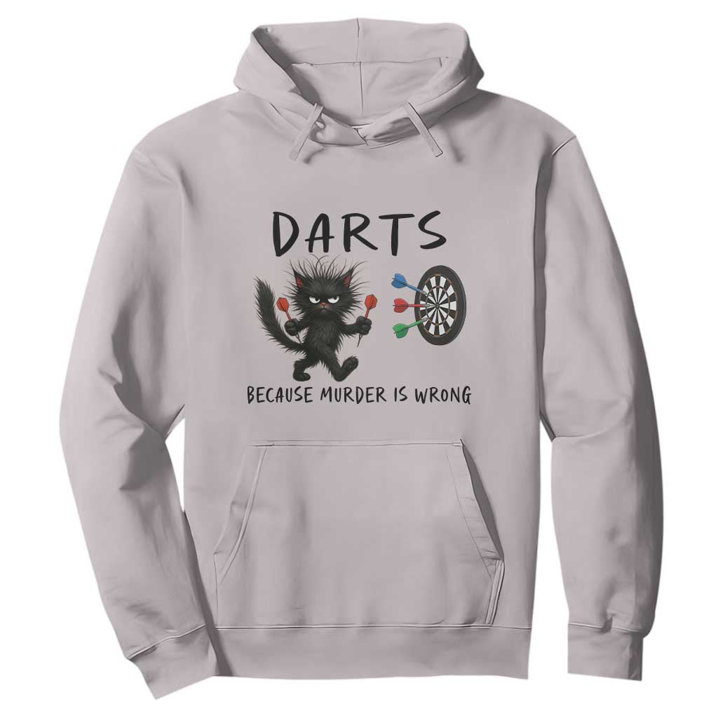 Funny Grumpy Cat Dart Player Hoodie Because Murder Is Wrong Pub Game Gift - Print Your Wear