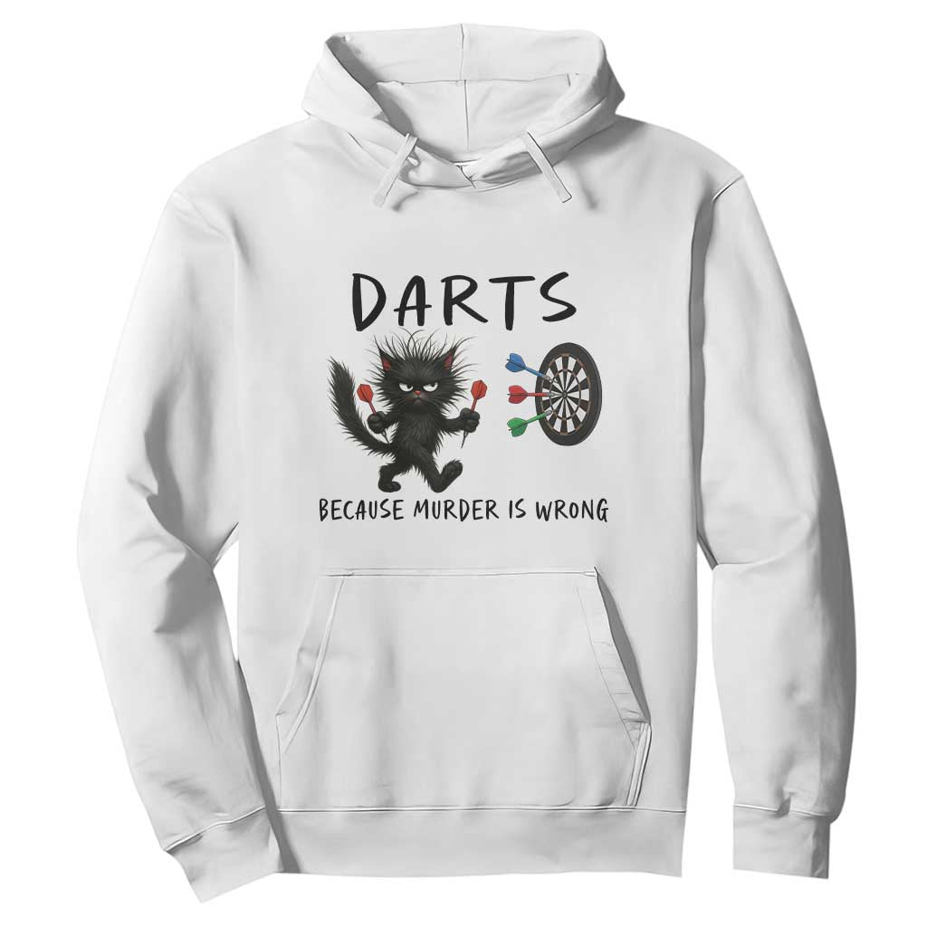 Funny Grumpy Cat Dart Player Hoodie Because Murder Is Wrong Pub Game Gift TS12 White Print Your Wear