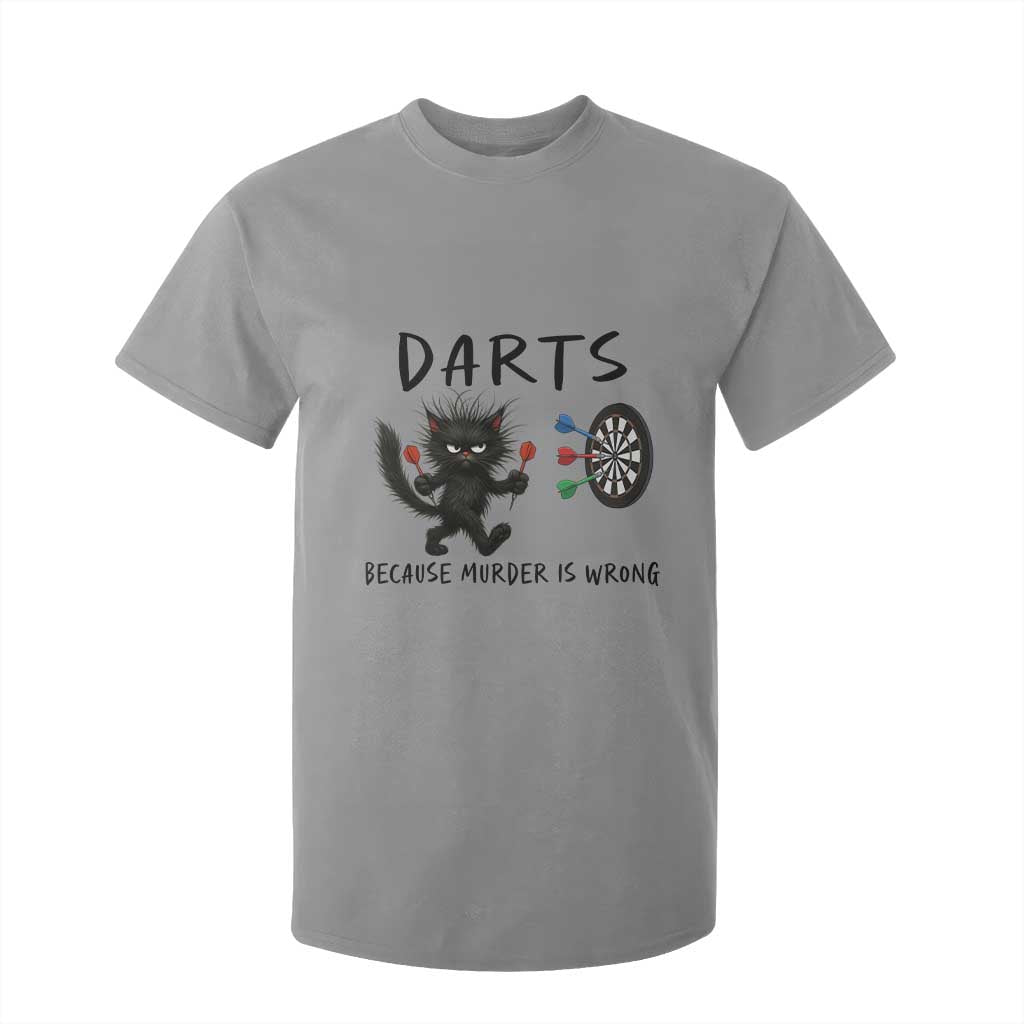 Funny Grumpy Cat Dart Player T Shirt For Kid Because Murder Is Wrong Pub Game Gift TS12 Sport Gray Print Your Wear