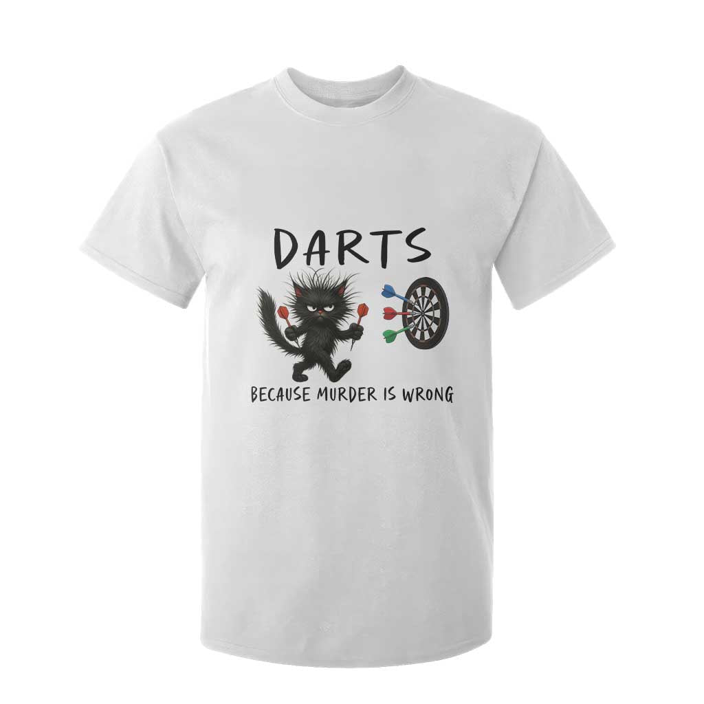 Funny Grumpy Cat Dart Player T Shirt For Kid Because Murder Is Wrong Pub Game Gift - Print Your Wear