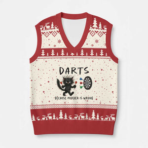 Funny Grumpy Cat Dart Player V-Neck Knit Sweater Vest Because Murder Is Wrong Pub Game Gift - Print Your Wear