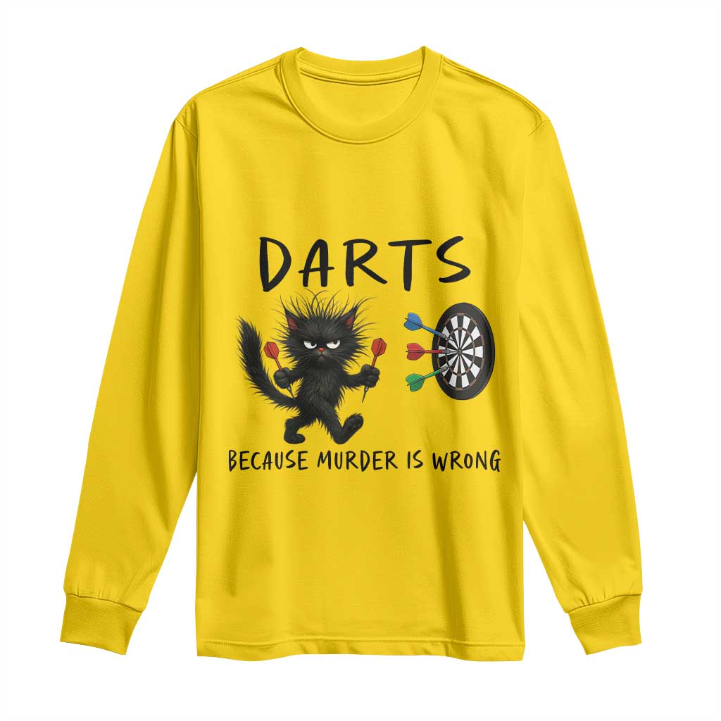 Funny Grumpy Cat Dart Player Long Sleeve Shirt Because Murder Is Wrong Pub Game Gift - Print Your Wear