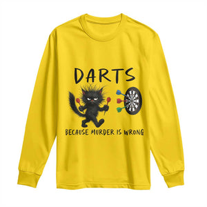 Funny Grumpy Cat Dart Player Long Sleeve Shirt Because Murder Is Wrong Pub Game Gift - Print Your Wear