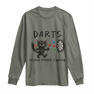 Funny Grumpy Cat Dart Player Long Sleeve Shirt Because Murder Is Wrong Pub Game Gift TS12 Military Green Print Your Wear