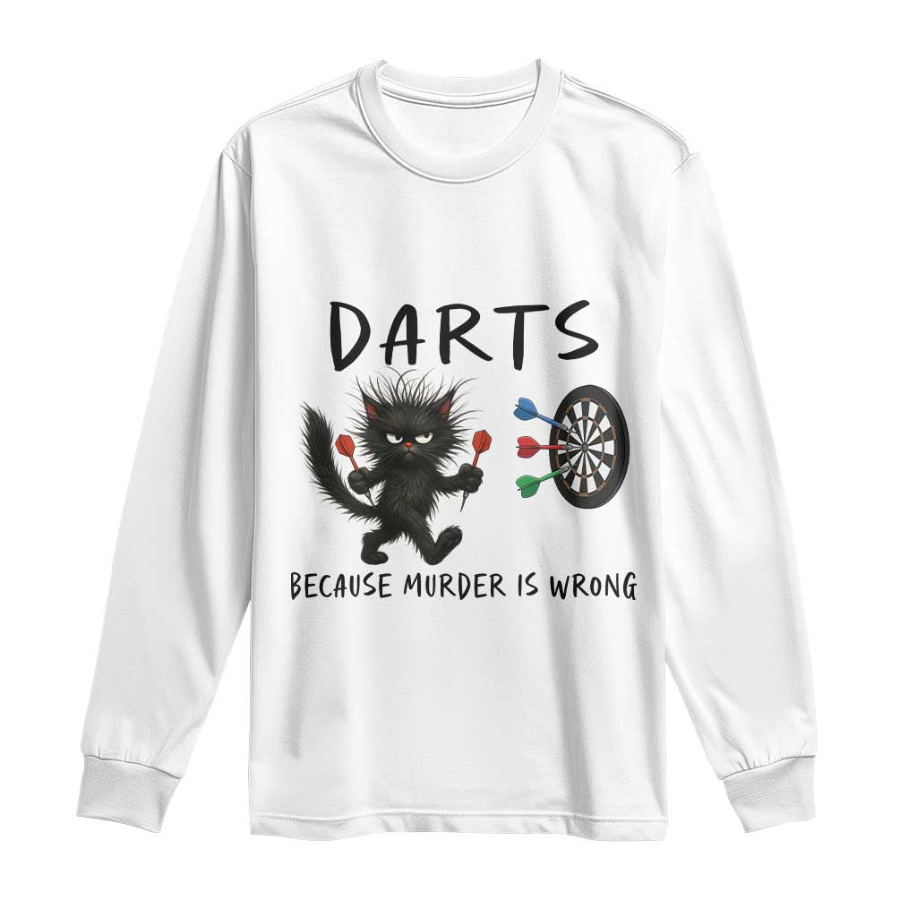 Funny Grumpy Cat Dart Player Long Sleeve Shirt Because Murder Is Wrong Pub Game Gift - Print Your Wear