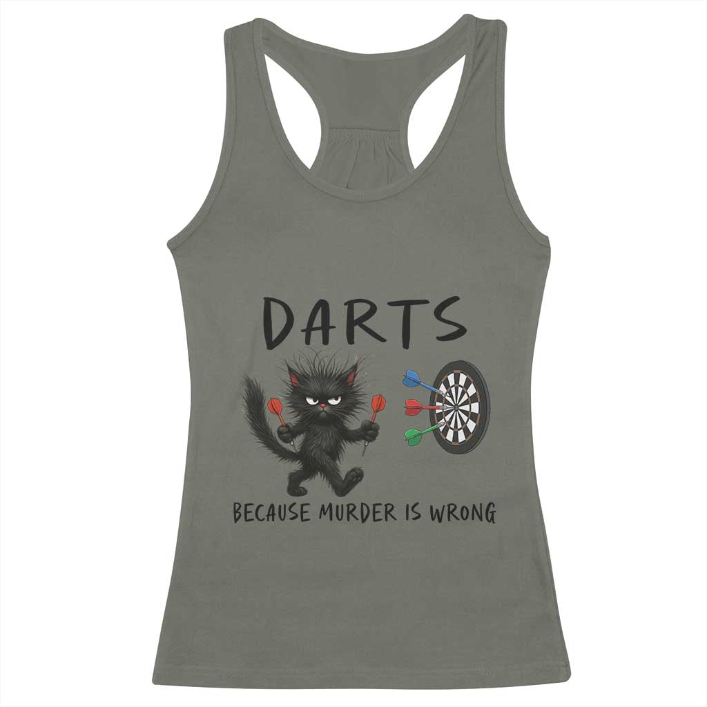 Funny Grumpy Cat Dart Player Racerback Tank Top Because Murder Is Wrong Pub Game Gift - Print Your Wear