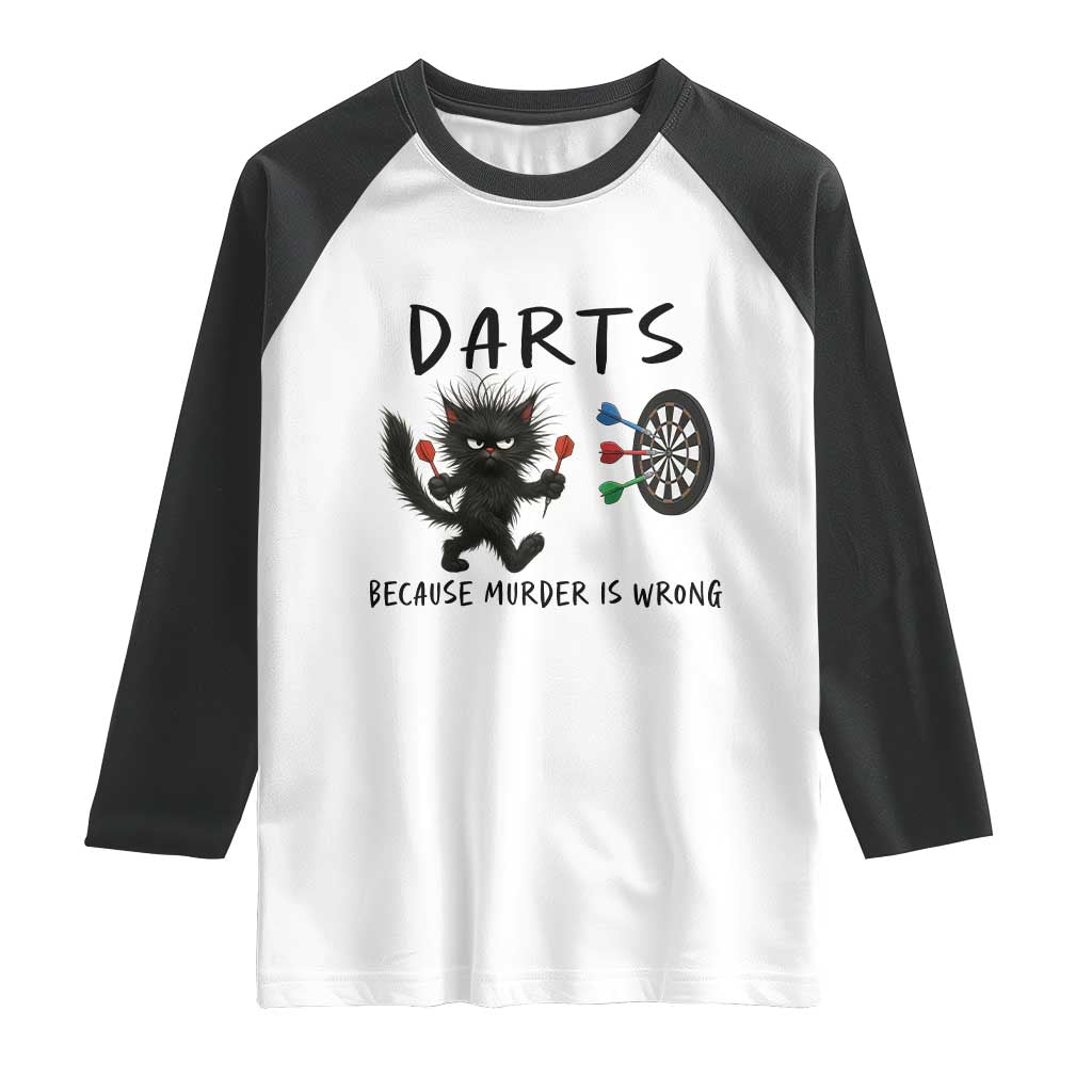 Funny Grumpy Cat Dart Player Raglan Shirt Because Murder Is Wrong Pub Game Gift - Print Your Wear
