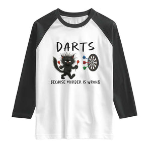 Funny Grumpy Cat Dart Player Raglan Shirt Because Murder Is Wrong Pub Game Gift - Print Your Wear
