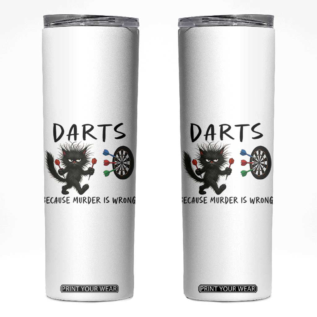 Funny Grumpy Cat Dart Player Skinny Tumbler Because Murder Is Wrong Pub Game Gift - Print Your Wear