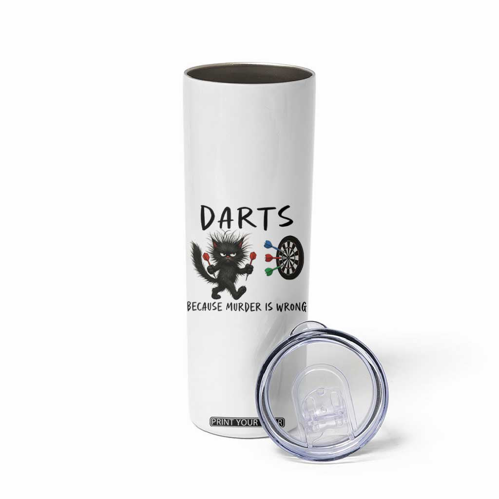 Funny Grumpy Cat Dart Player Skinny Tumbler Because Murder Is Wrong Pub Game Gift - Print Your Wear