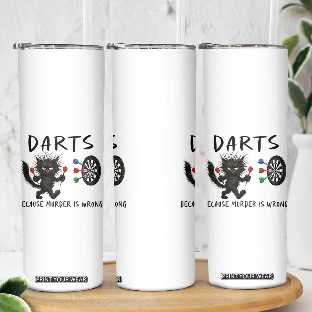 Funny Grumpy Cat Dart Player Skinny Tumbler Because Murder Is Wrong Pub Game Gift - Print Your Wear