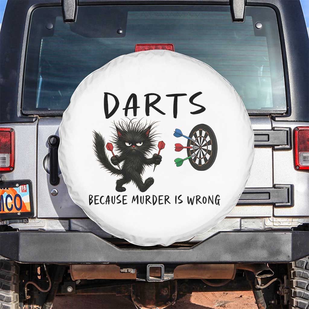 Funny Grumpy Cat Dart Player Spare Tire Cover Because Murder Is Wrong Pub Game Gift TS12 No hole White Print Your Wear