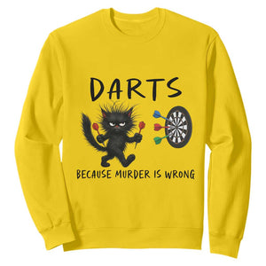 Funny Grumpy Cat Dart Player Sweatshirt Because Murder Is Wrong Pub Game Gift - Print Your Wear