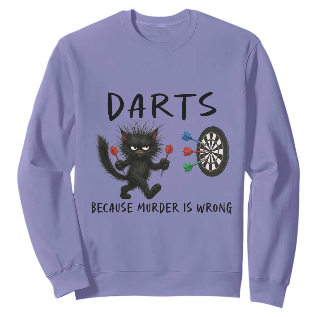 Funny Grumpy Cat Dart Player Sweatshirt Because Murder Is Wrong Pub Game Gift - Print Your Wear