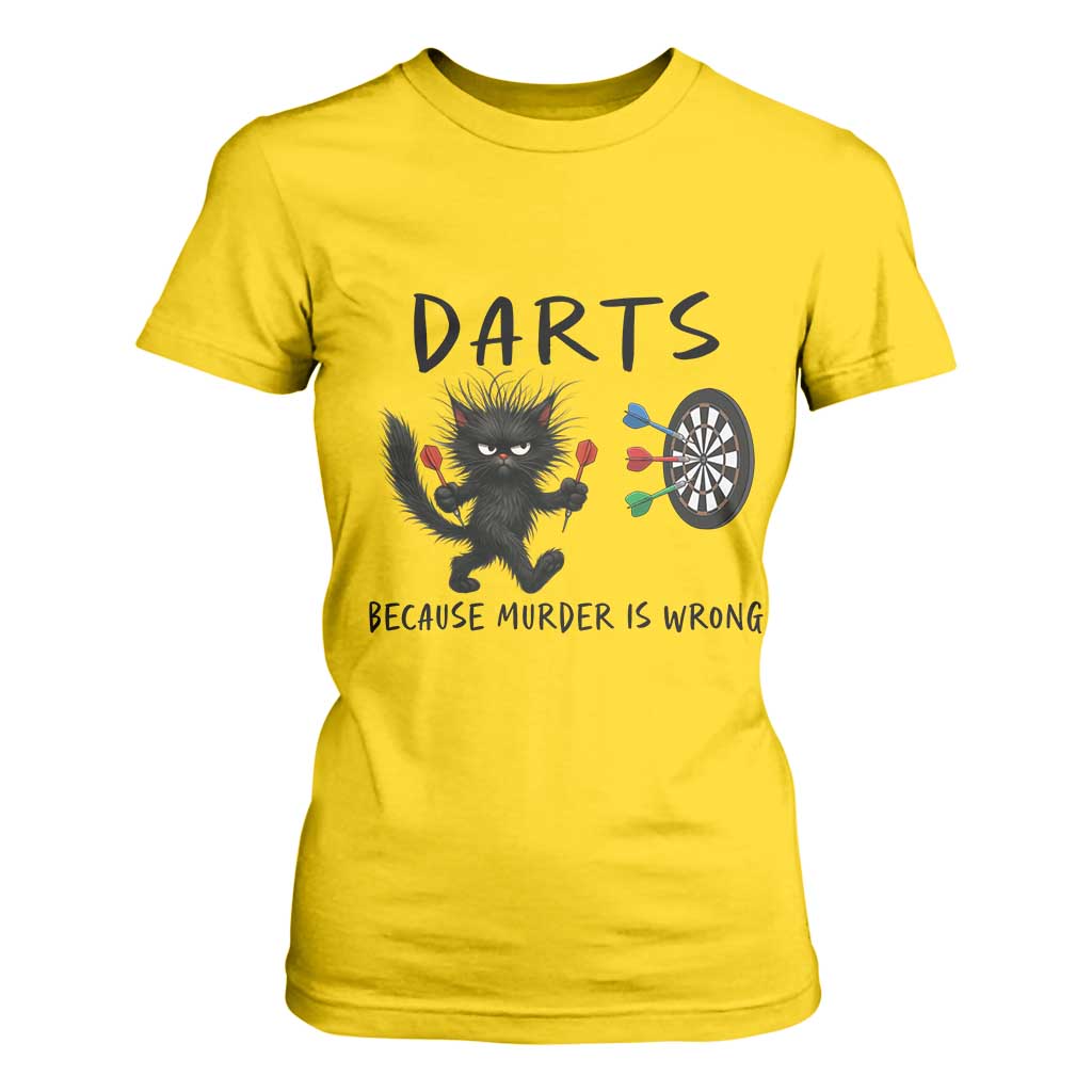 Funny Grumpy Cat Dart Player T Shirt For Women Because Murder Is Wrong Pub Game Gift - Print Your Wear