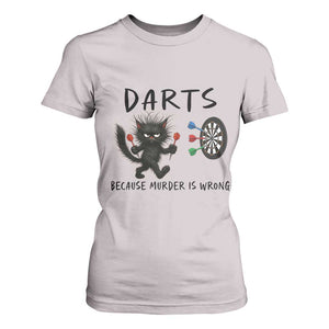 Funny Grumpy Cat Dart Player T Shirt For Women Because Murder Is Wrong Pub Game Gift - Print Your Wear
