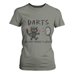 Funny Grumpy Cat Dart Player T Shirt For Women Because Murder Is Wrong Pub Game Gift - Print Your Wear