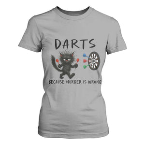 Funny Grumpy Cat Dart Player T Shirt For Women Because Murder Is Wrong Pub Game Gift - Print Your Wear