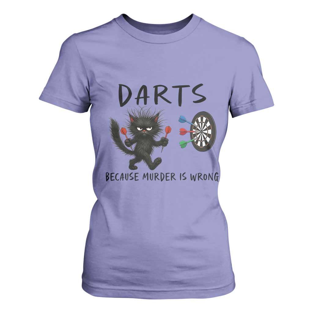 Funny Grumpy Cat Dart Player T Shirt For Women Because Murder Is Wrong Pub Game Gift - Print Your Wear