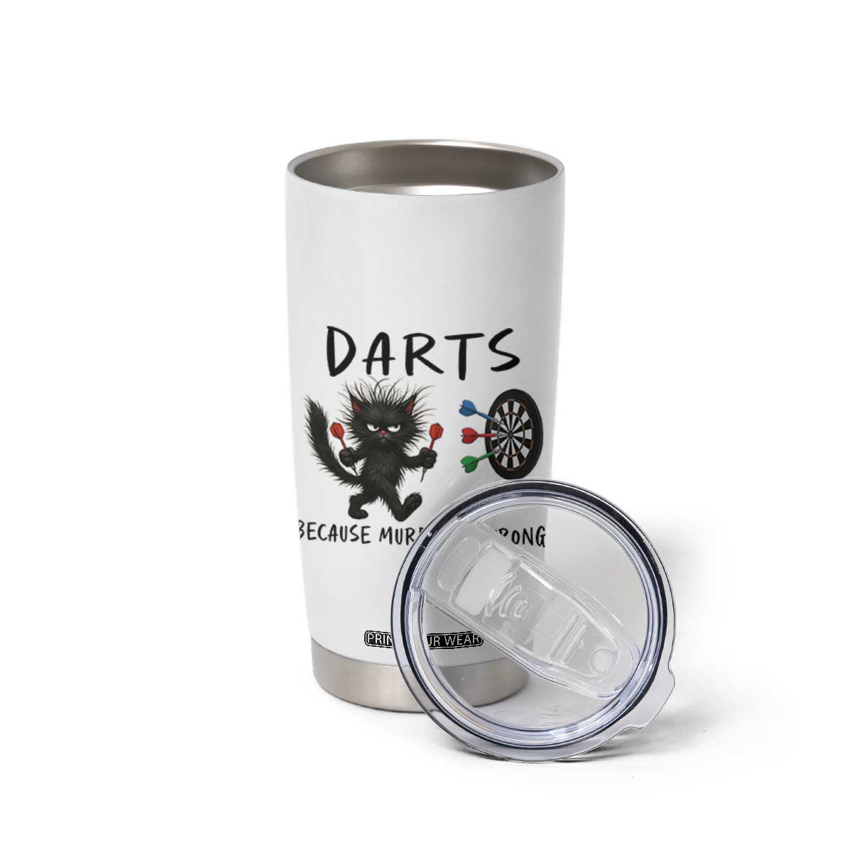 Funny Grumpy Cat Dart Player Tumbler Cup Because Murder Is Wrong Pub Game Gift - Print Your Wear