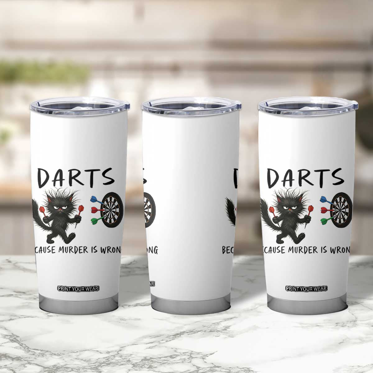 Funny Grumpy Cat Dart Player Tumbler Cup Because Murder Is Wrong Pub Game Gift TS12 Print Your Wear