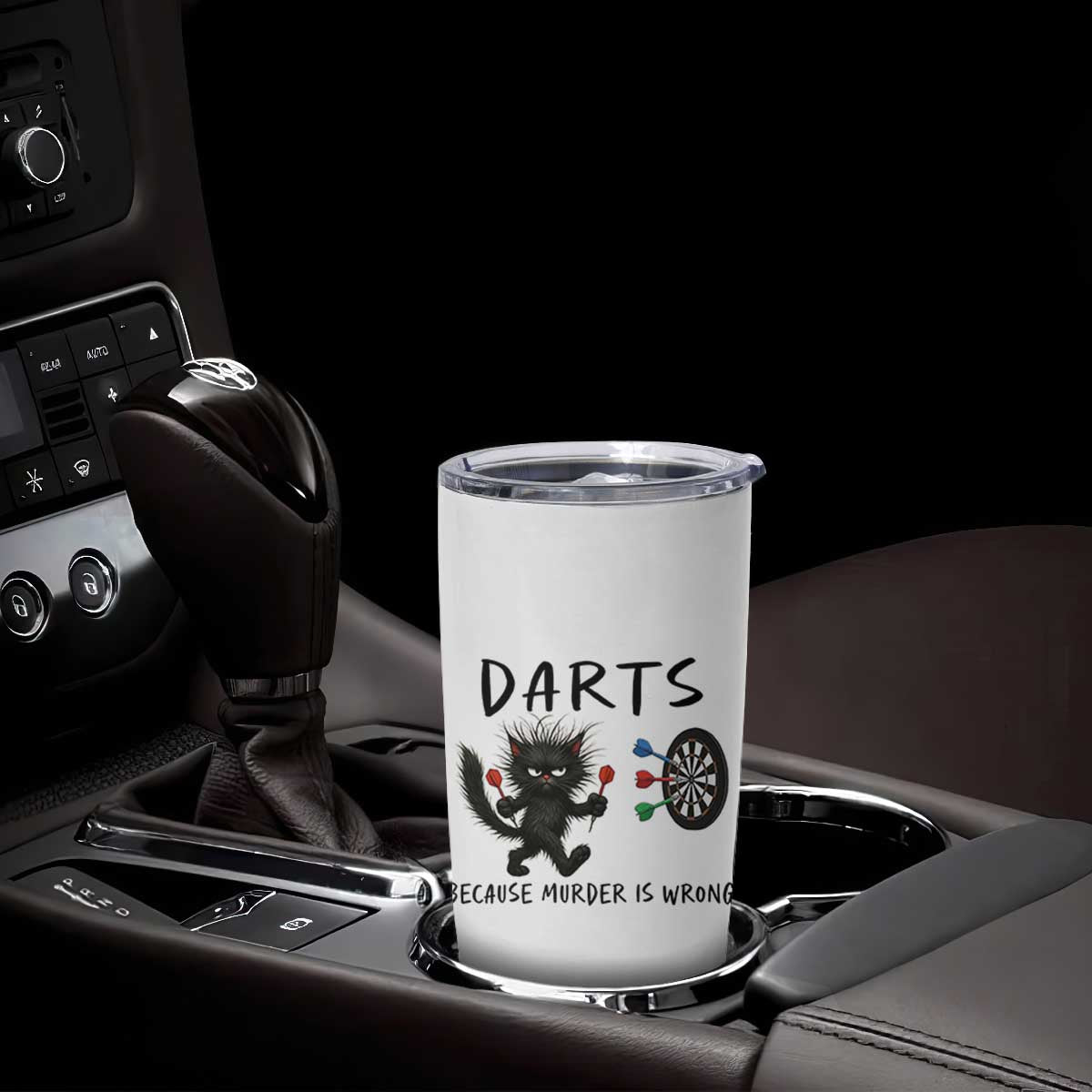 Funny Grumpy Cat Dart Player Tumbler Cup Because Murder Is Wrong Pub Game Gift - Print Your Wear