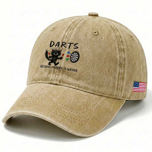 Funny Grumpy Cat Dart Player Washed Cotton Baseball Cap Because Murder Is Wrong Pub Game Gift TS12 Print Your Wear
