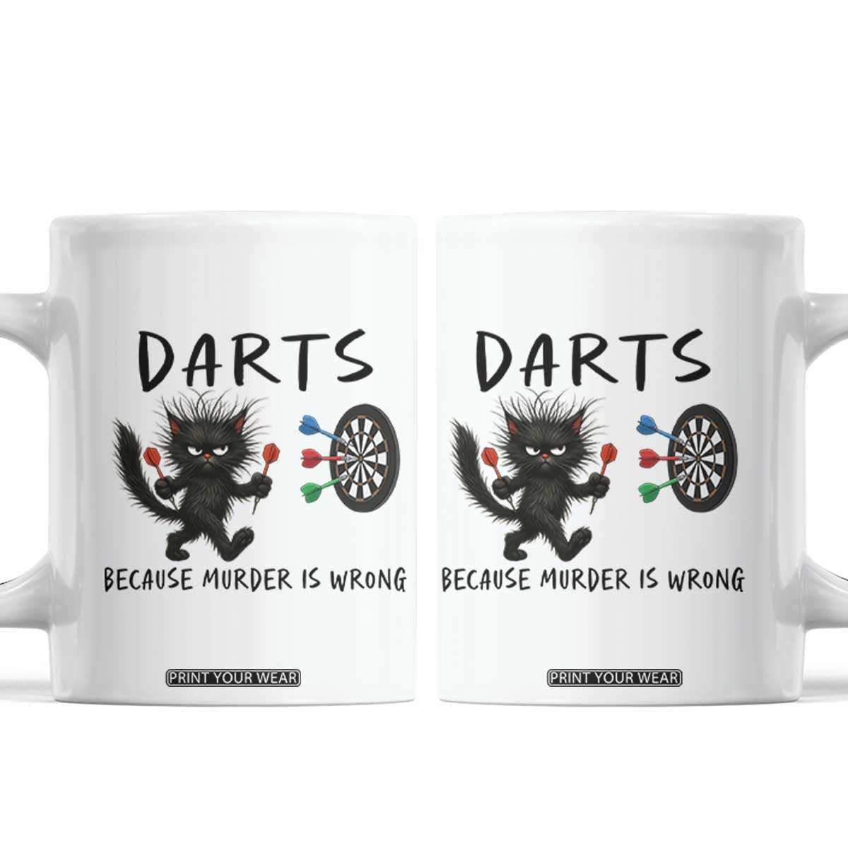 Funny Grumpy Cat Dart Player Coffee Mug Because Murder Is Wrong Pub Game Gift - Print Your Wear
