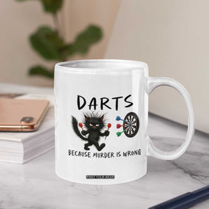 Funny Grumpy Cat Dart Player Coffee Mug Because Murder Is Wrong Pub Game Gift - Print Your Wear
