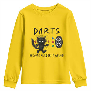 Funny Grumpy Cat Dart Player Youth Sweatshirt Because Murder Is Wrong Pub Game Gift - Print Your Wear