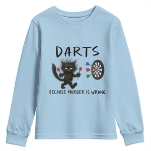 Funny Grumpy Cat Dart Player Youth Sweatshirt Because Murder Is Wrong Pub Game Gift - Print Your Wear