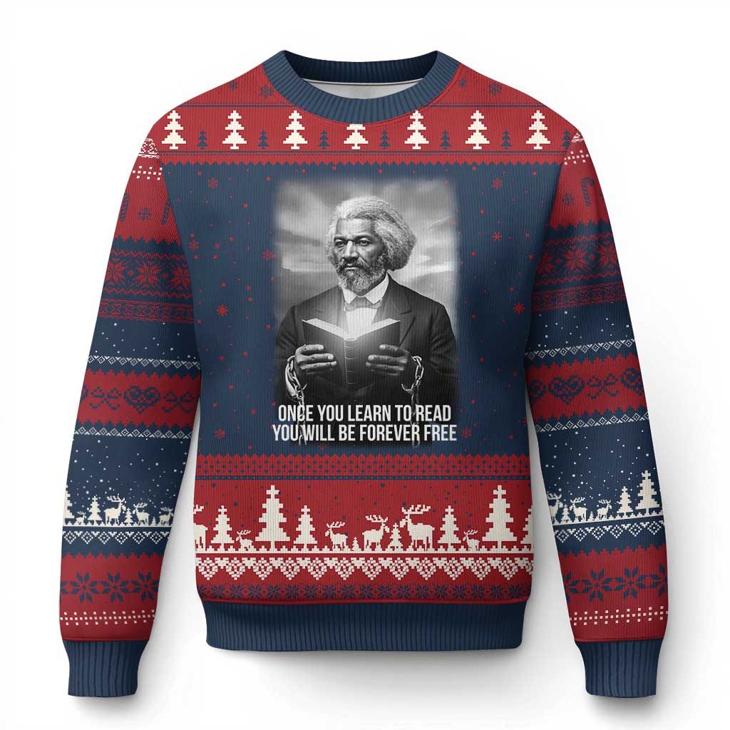 Frederick Douglass Ugly Christmas Sweater Once You Learn To Read You Will Be Forever Free TS12 Navy Red Print Your Wear