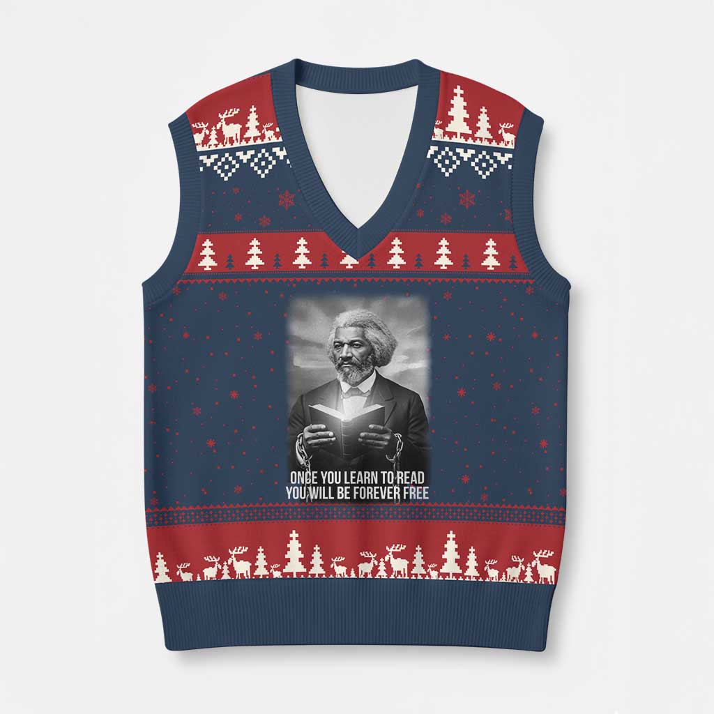 Frederick Douglass V-Neck Knit Sweater Vest Once You Learn To Read You Will Be Forever Free TS12 Navy Red Print Your Wear
