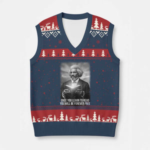 Frederick Douglass V-Neck Knit Sweater Vest Once You Learn To Read You Will Be Forever Free TS12 Navy Red Print Your Wear