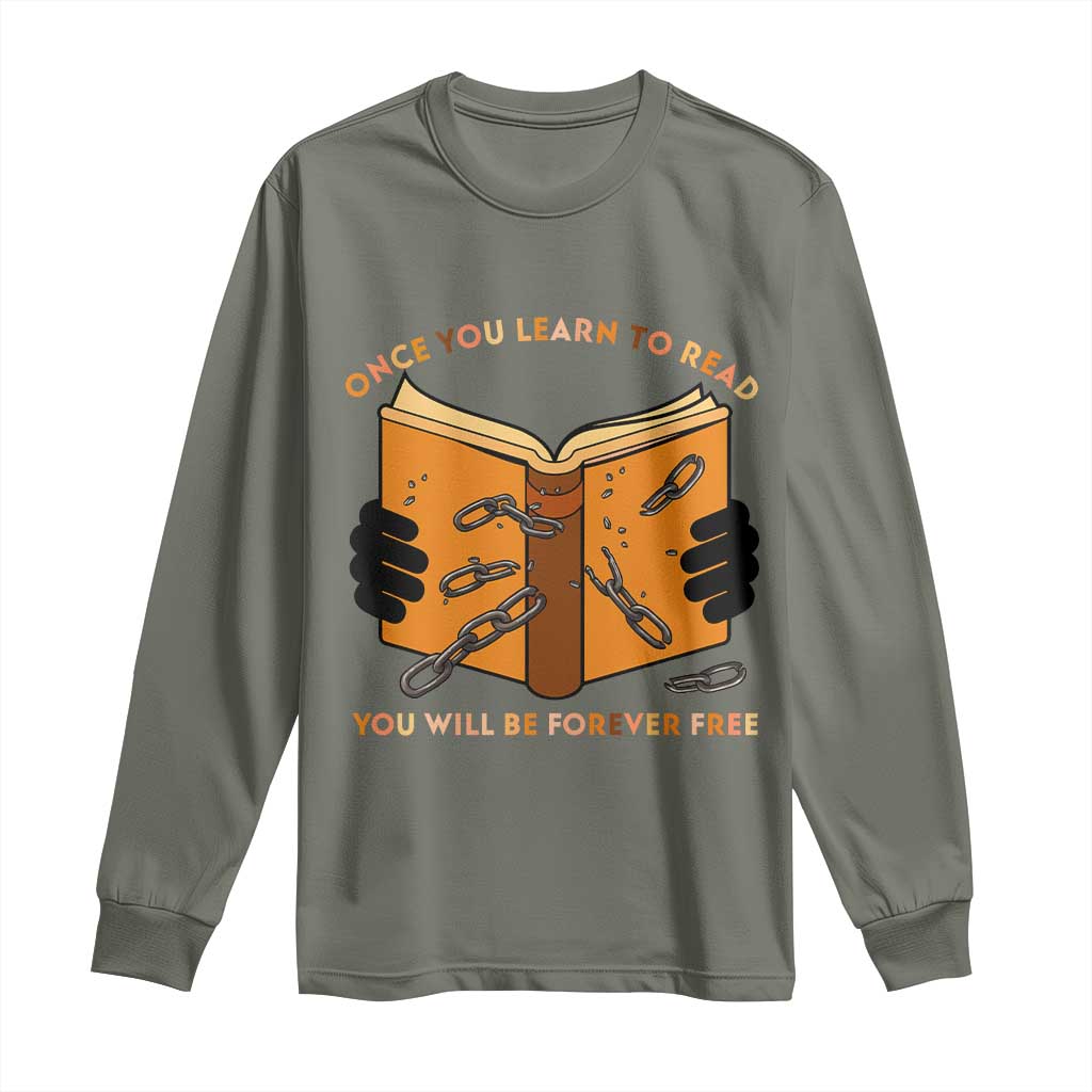 Breaking Every Chain Education Long Sleeve Shirt Frederick Douglass Quote TS12 Military Green Print Your Wear