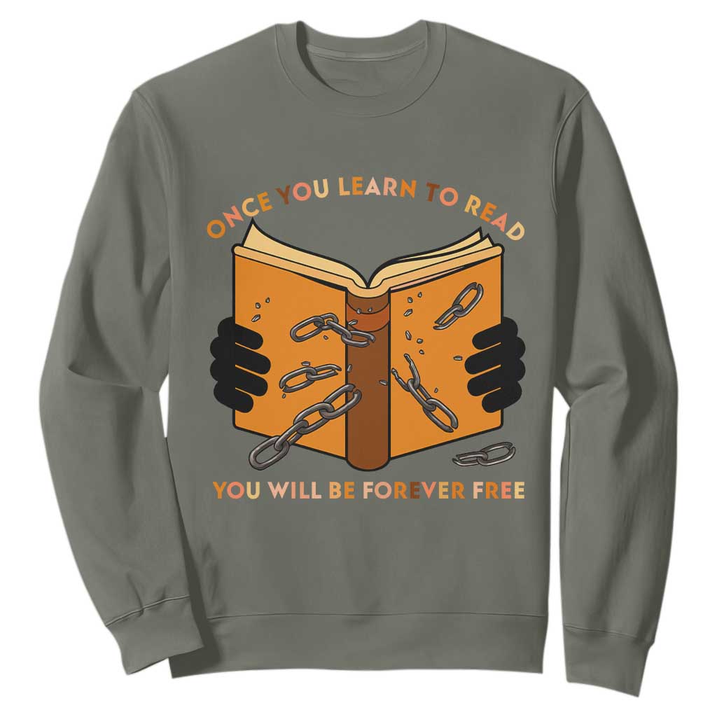 Breaking Every Chain Education Sweatshirt Frederick Douglass Quote TS12 Military Green Print Your Wear