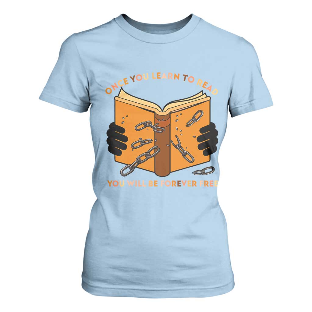 Breaking Every Chain Education T Shirt For Women Frederick Douglass Quote TS12 Light Blue Print Your Wear