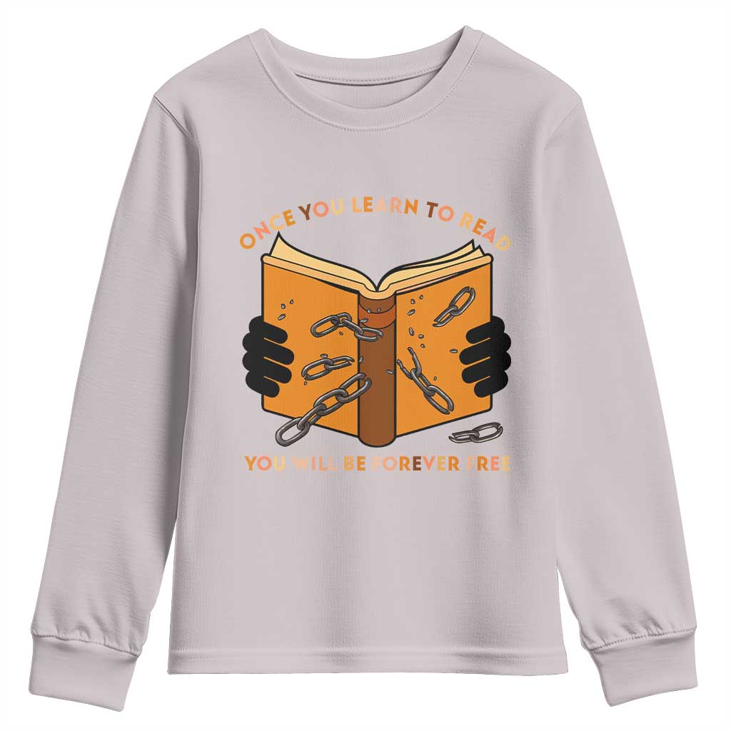 Breaking Every Chain Education Youth Sweatshirt Frederick Douglass Quote TS12 Ice Gray Print Your Wear