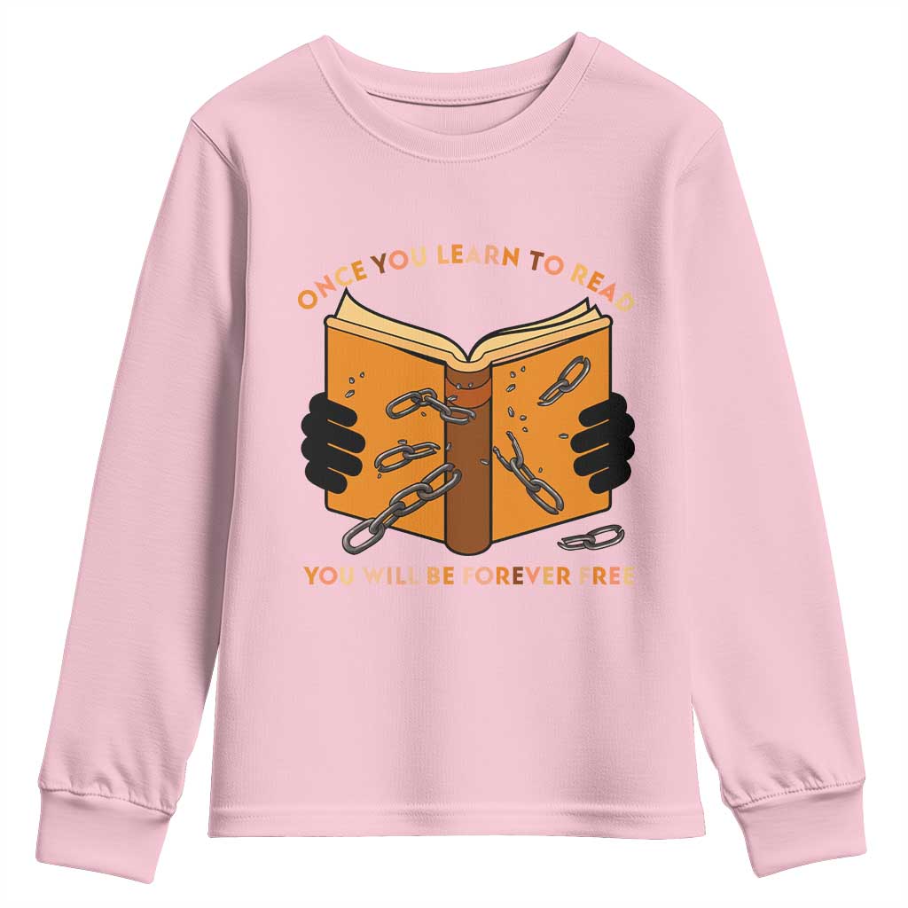Breaking Every Chain Education Youth Sweatshirt Frederick Douglass Quote TS12 Light Pink Print Your Wear