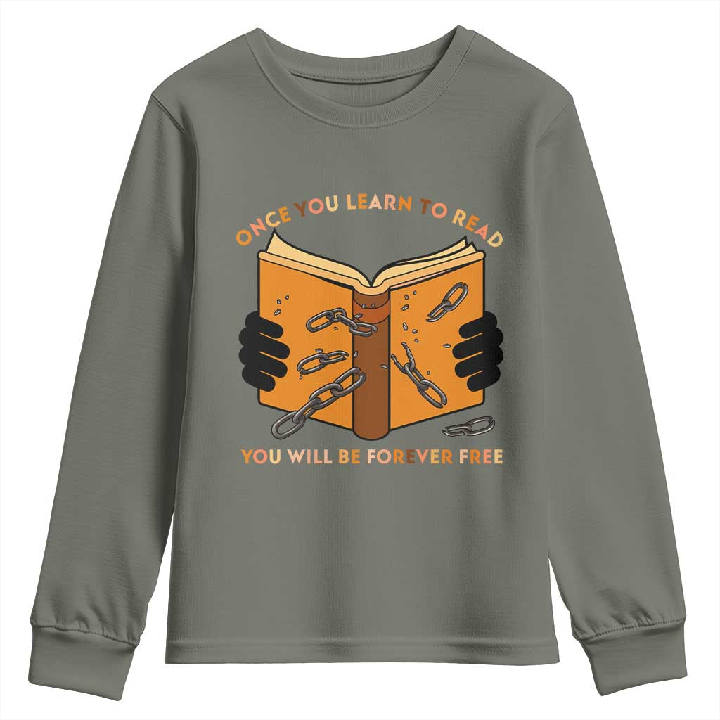 Breaking Every Chain Education Youth Sweatshirt Frederick Douglass Quote TS12 Military Green Print Your Wear