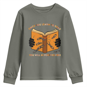Breaking Every Chain Education Youth Sweatshirt Frederick Douglass Quote TS12 Military Green Print Your Wear