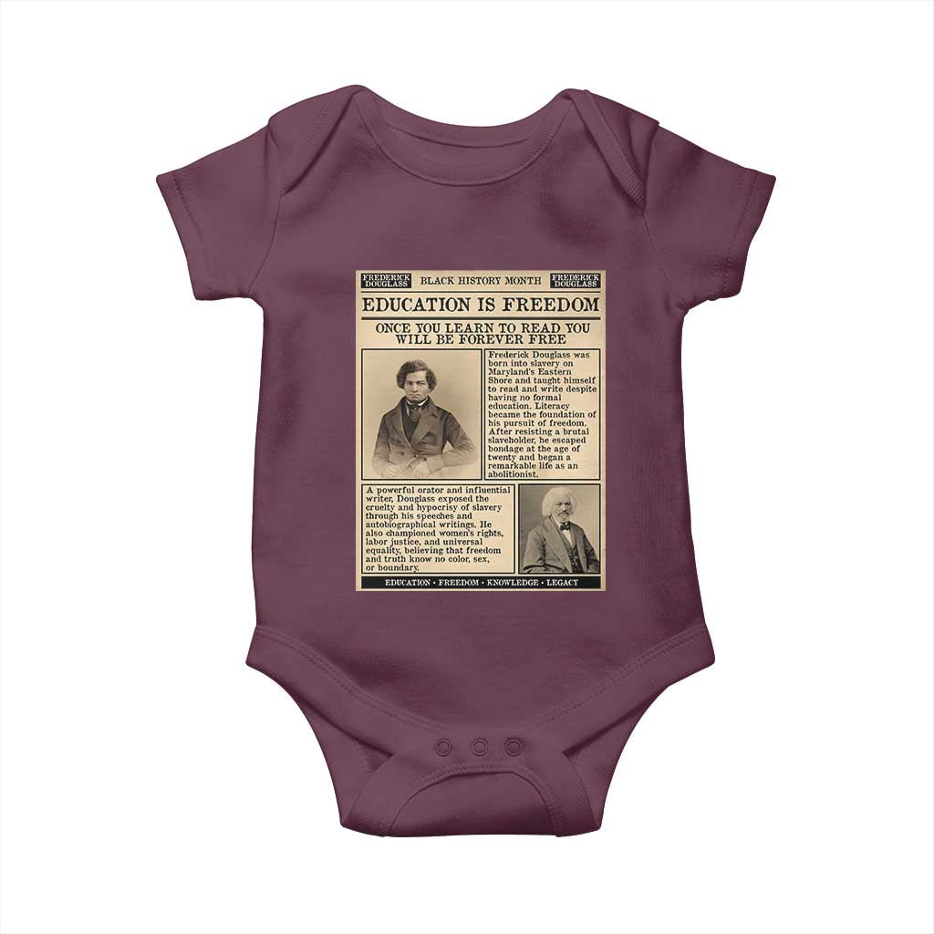 Education Is Freedom Newspaper Baby Onesie Frederick Douglass Black History Month Gift TS12 Maroon Print Your Wear