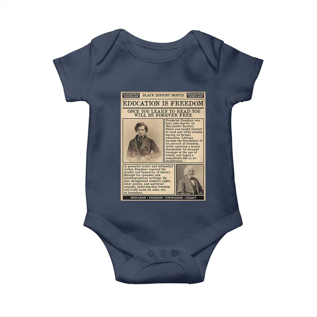 Education Is Freedom Newspaper Baby Onesie Frederick Douglass Black History Month Gift TS12 Navy Print Your Wear