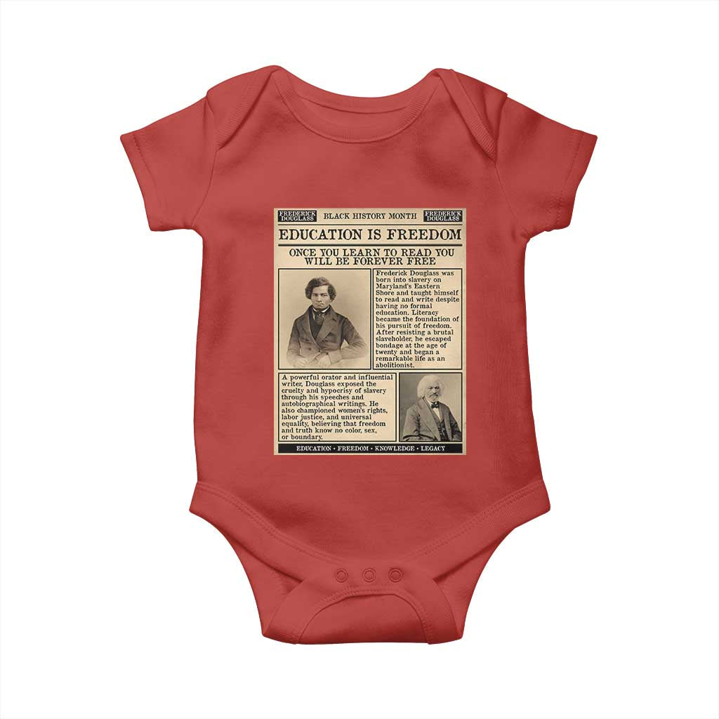Education Is Freedom Newspaper Baby Onesie Frederick Douglass Black History Month Gift TS12 Red Print Your Wear
