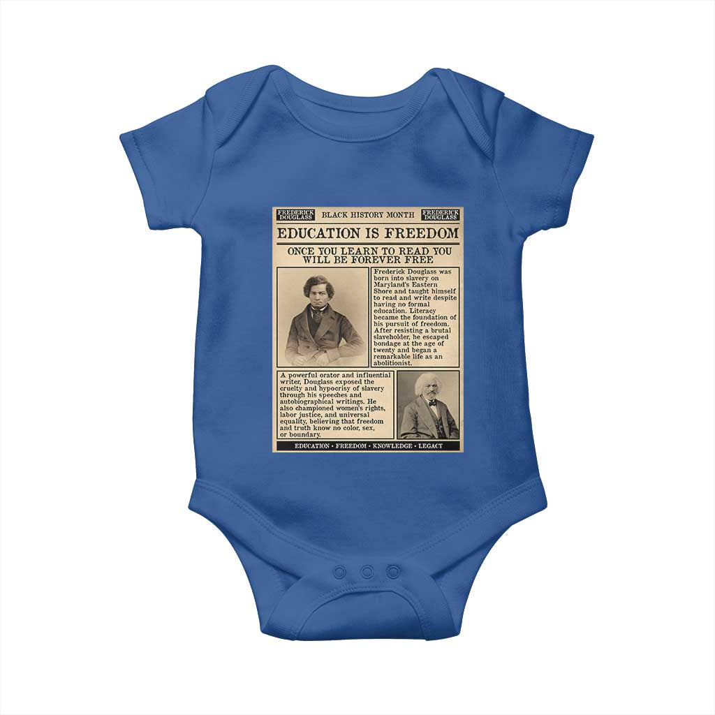 Education Is Freedom Newspaper Baby Onesie Frederick Douglass Black History Month Gift TS12 Royal Blue Print Your Wear