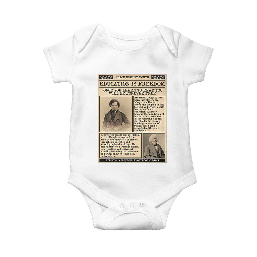 Education Is Freedom Newspaper Baby Onesie Frederick Douglass Black History Month Gift TS12 White Print Your Wear