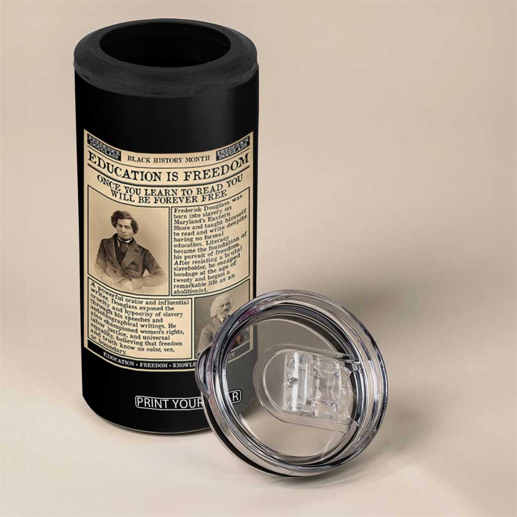 Education Is Freedom Newspaper 4 in 1 Can Cooler Tumbler Frederick Douglass Black History Month Gift TS12 Print Your Wear