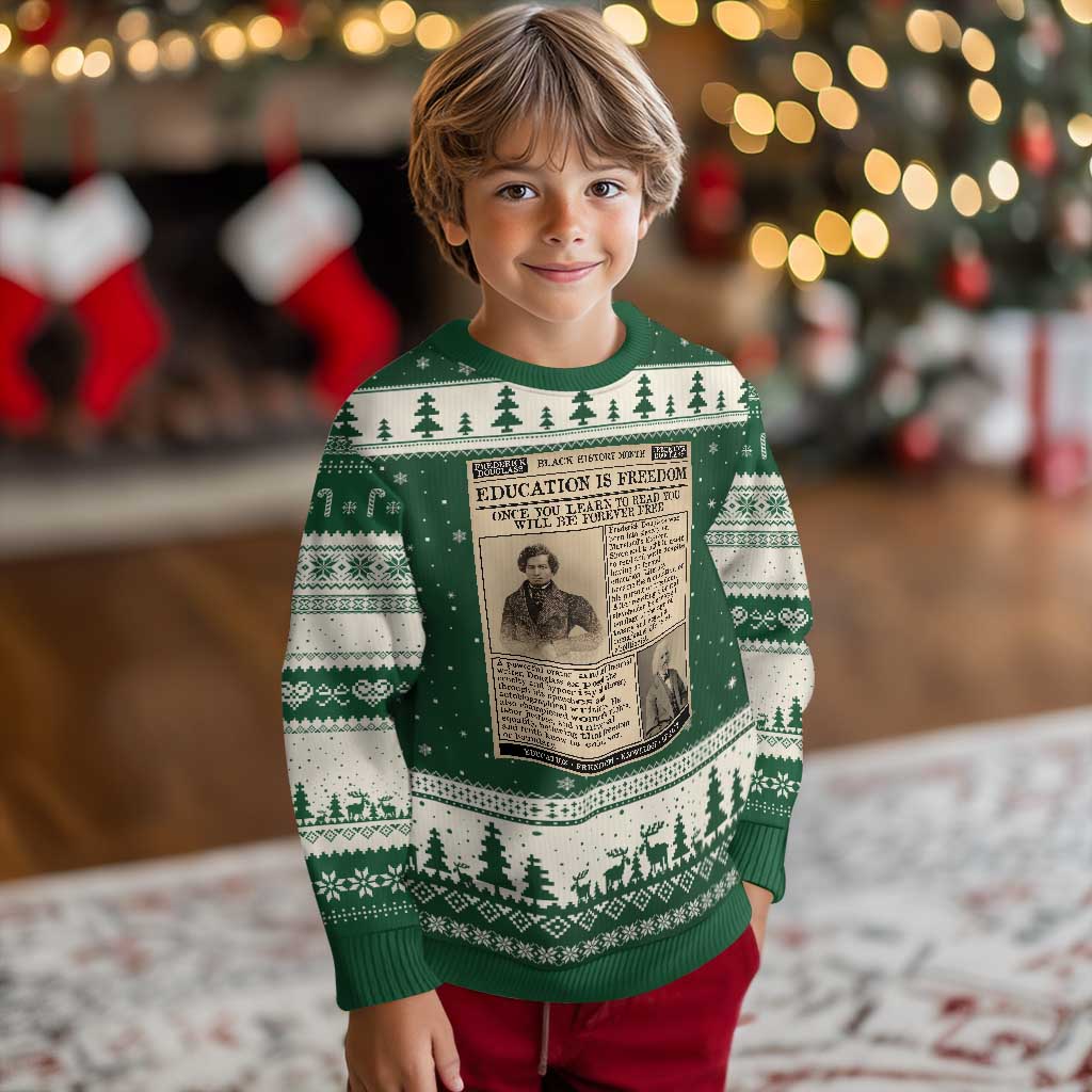Education Is Freedom Newspaper Ugly Christmas Sweater Frederick Douglass Black History Month Gift TS12 Forest Green Beige Print Your Wear