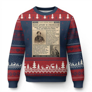 Education Is Freedom Newspaper Ugly Christmas Sweater Frederick Douglass Black History Month Gift TS12 Navy Red Print Your Wear